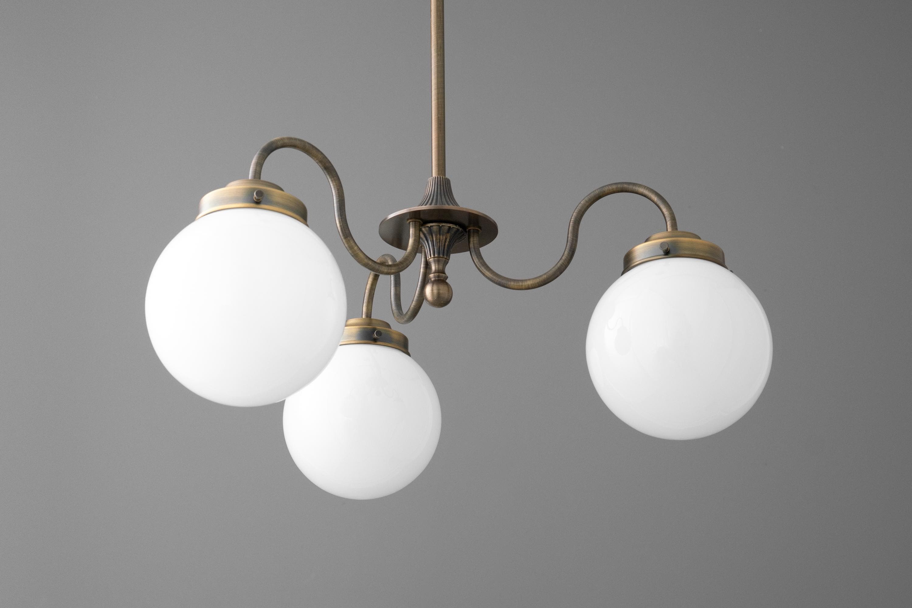 Glorica Glass Vintage Globe Chandelier - Brass 3-Light Frosted Glass Hanging Fixture T388