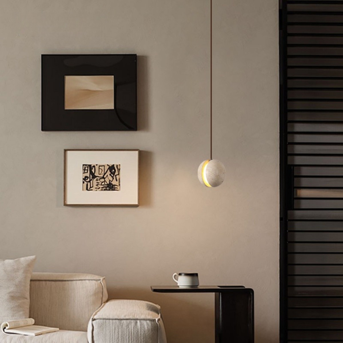 Contemporary Sandwich Shape Travertine Pendant Light S259