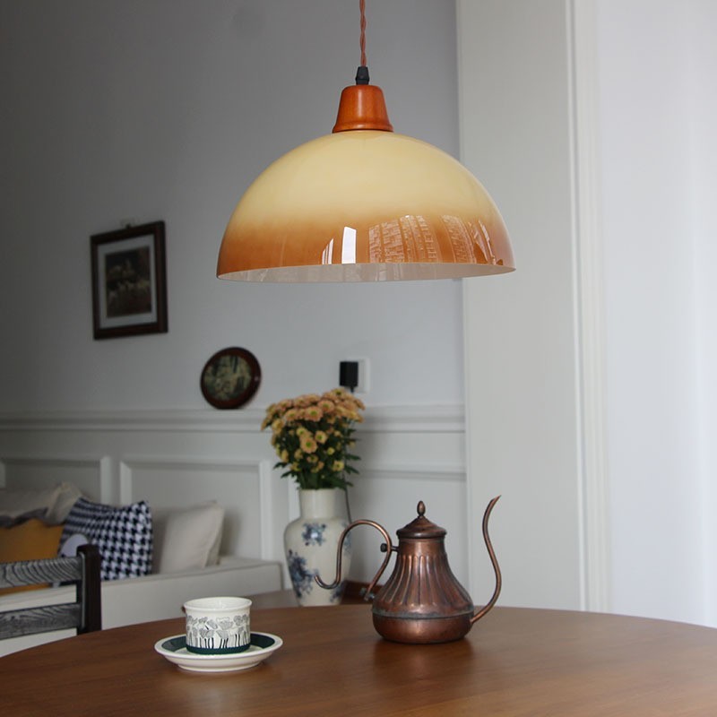 Vintage Bowl Shaped Bauhaus Glass Pendant Light S05
