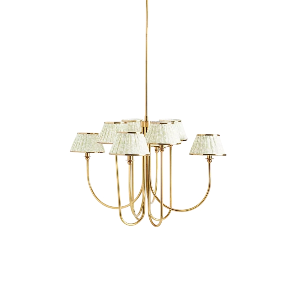 Ruchee Chandelier - Layered Fabric Shade Brass Ceiling Light for Dining or Living Spaces T710