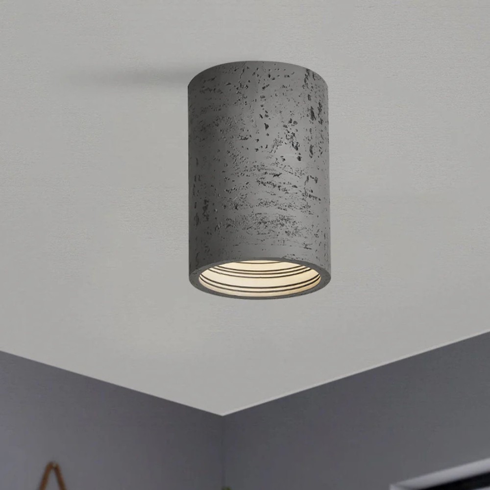 Cylindrical Ceiling Light - Modern Travertine Living Room M72