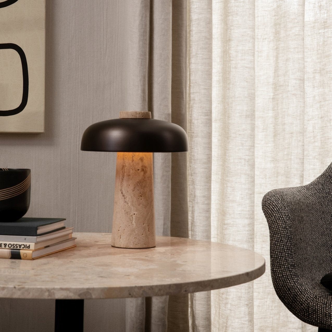 Mushroom Table Lamp - Modern Travertine for Bedroom M503
