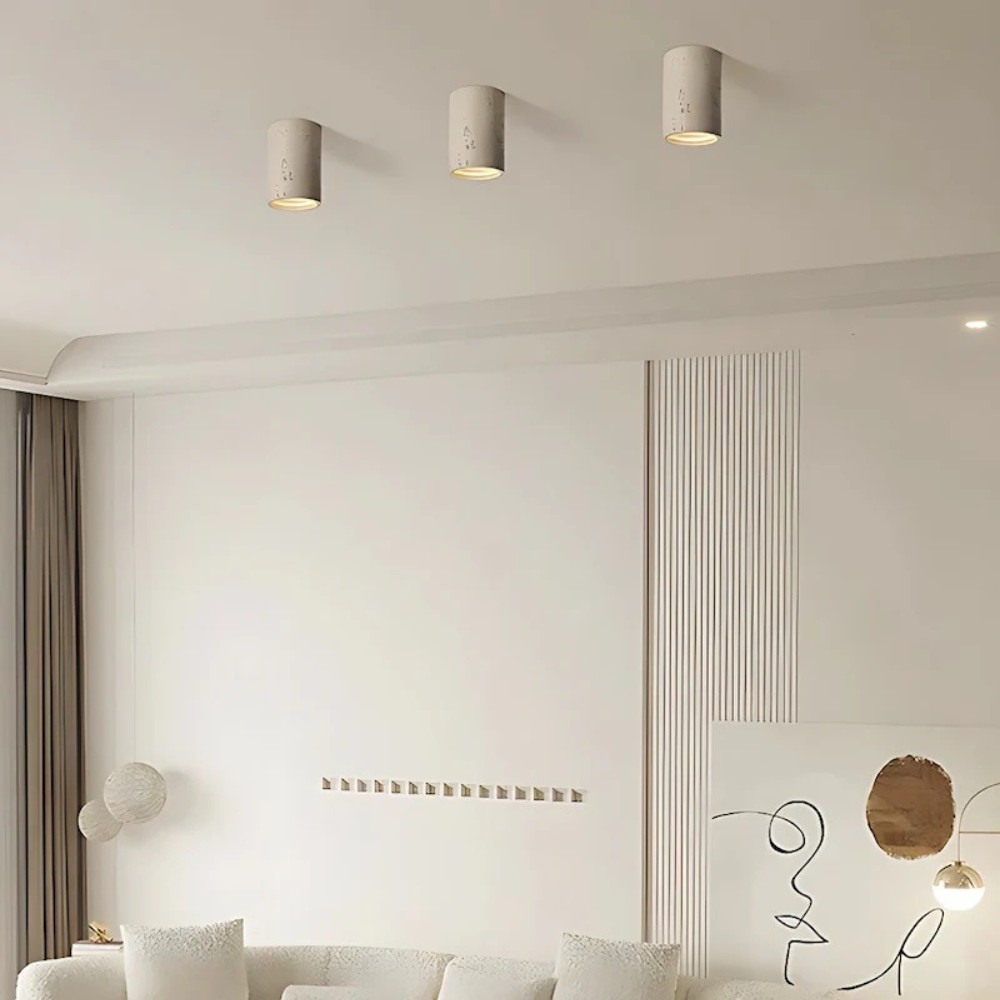 Cylindrical Ceiling Light - Modern Travertine Living Room M72
