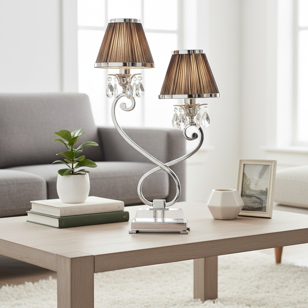 Talonis Double Table Lamp - Dual Shades and Metal Base for Bedroom and Living Room T941