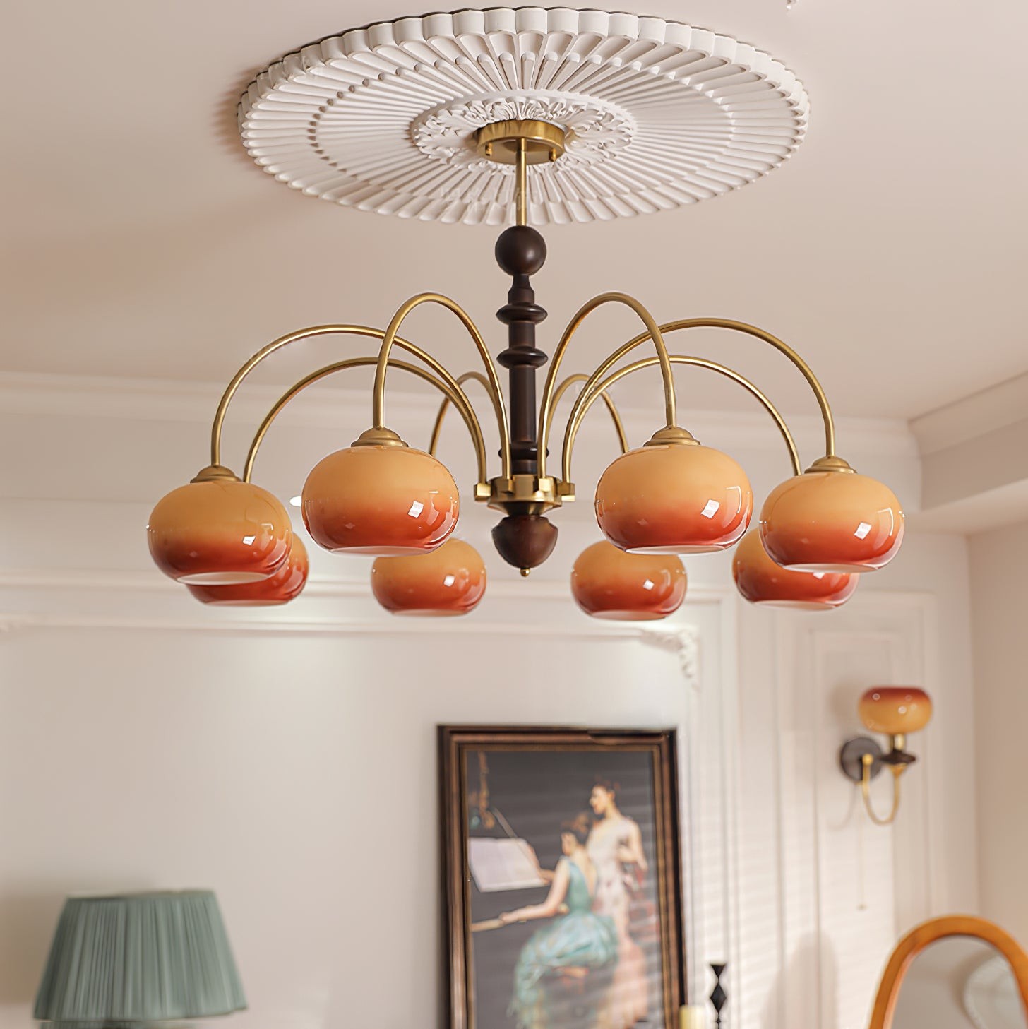Vintage Bauhaus Persimmon Chandelier M422