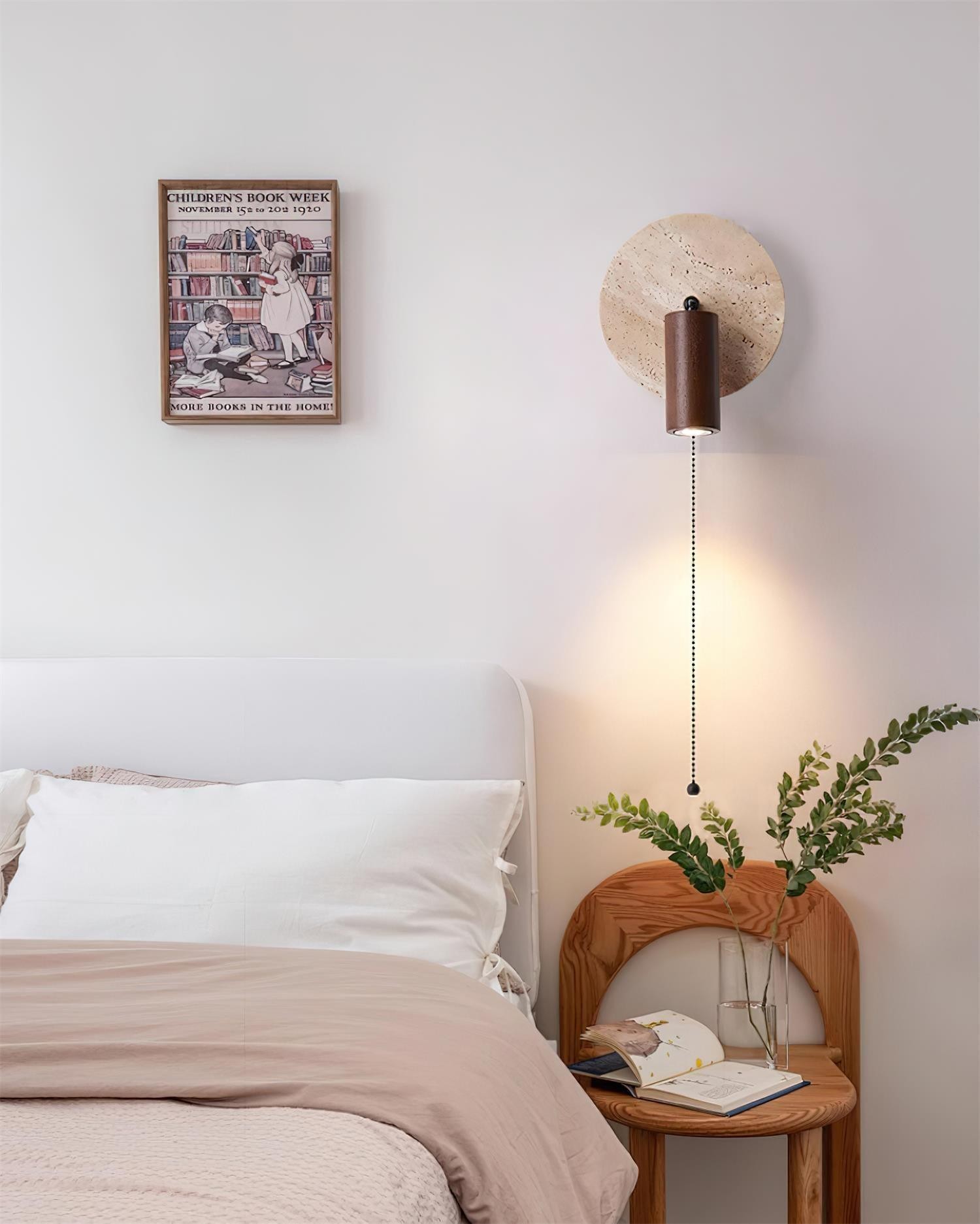 Travertine Round Wall Lamp - Vintage Style for Bedroom M257