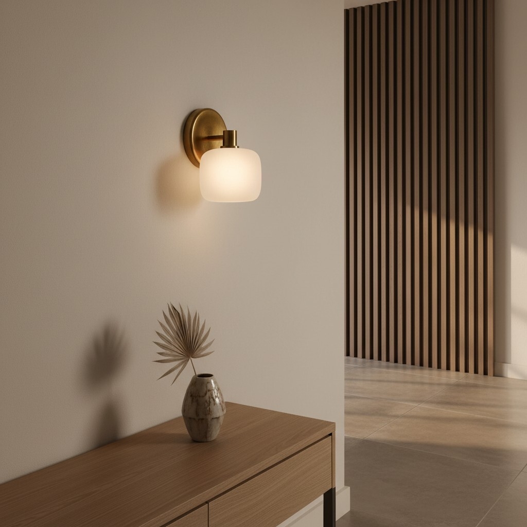 Lirra Frosted Glass Wall Sconce - Brass Look for Bathroom Vanity T758