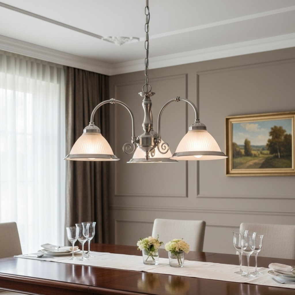 TF Vintora Ribbed Glass Pendant Light - Elegant Metal Trim for Kitchens, Dining Areas and Hallways T1022