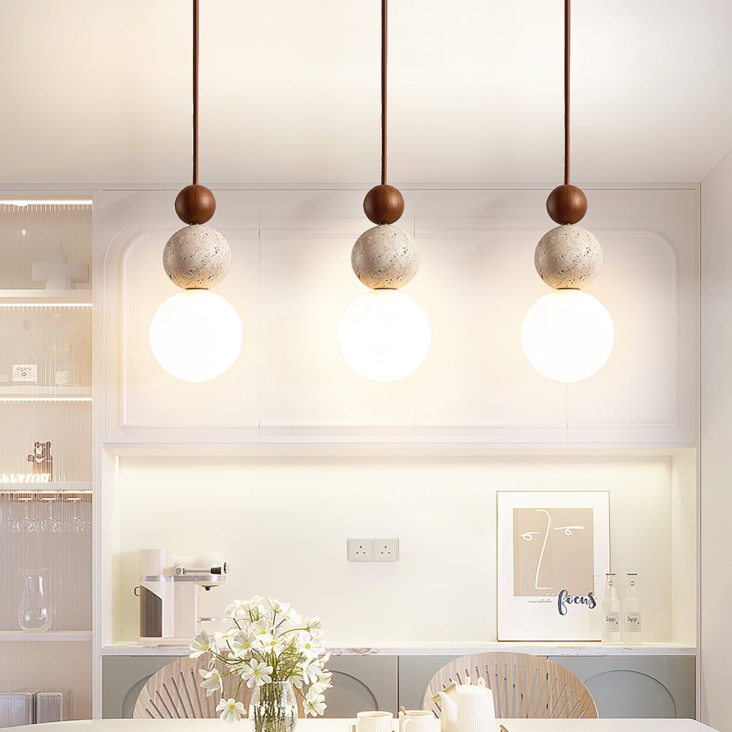 Modern Travertine Stone Globe Pendant Lamp G19