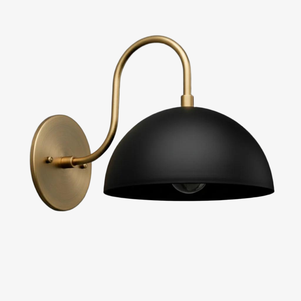 Curva Metal  Industrial Wall Sconce - Curved Brass Arm - Hammered Dome Light Fixture T408