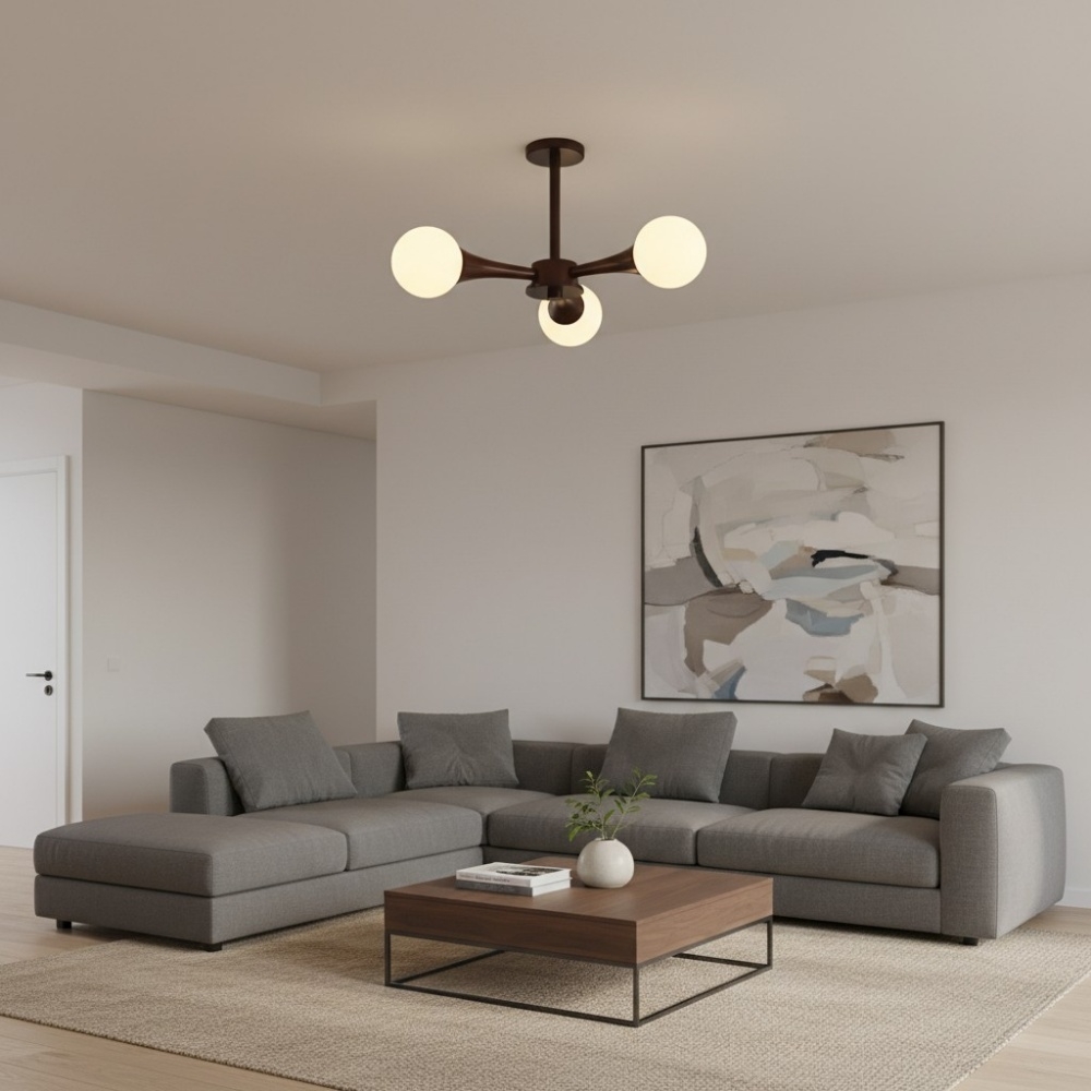 Novalune Multi-Light Glass Globe Chandelier with Wood Frame - Japanese Zen Style for Living Room T1155
