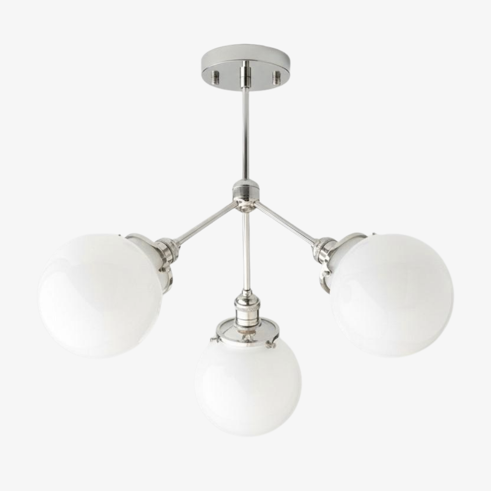 Glorica Glass Chandelier - Brass Globe Ceiling Light with Opal Shade T330