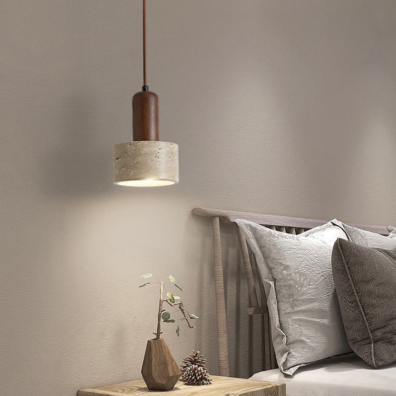 Traditional Retro Cylindrical Solid Wood Pendant Lamp M07
