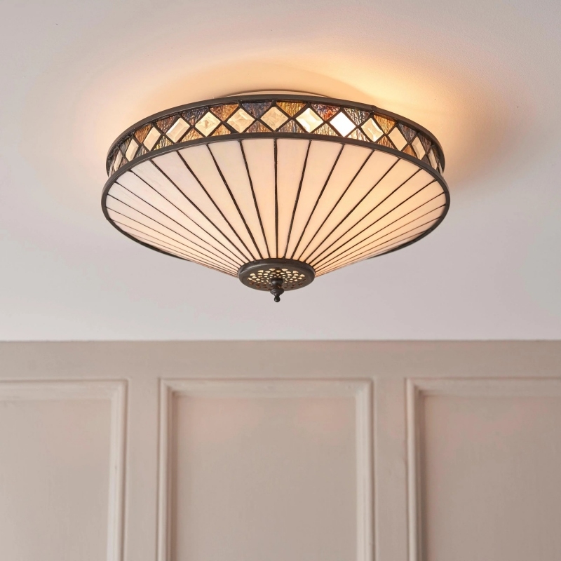 TF Fargo Geometric Flush Mount Light - Handcrafted Art Deco Stained Glass Lamp for Entryway T1010
