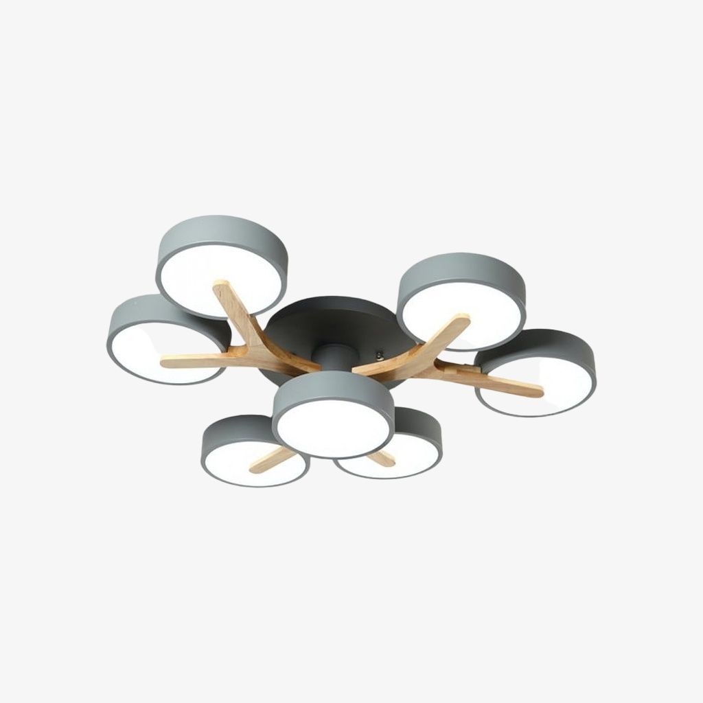 Modern Wooden Disc Ceiling Lamp - LED Semi-Flush Mount for Living Room S386