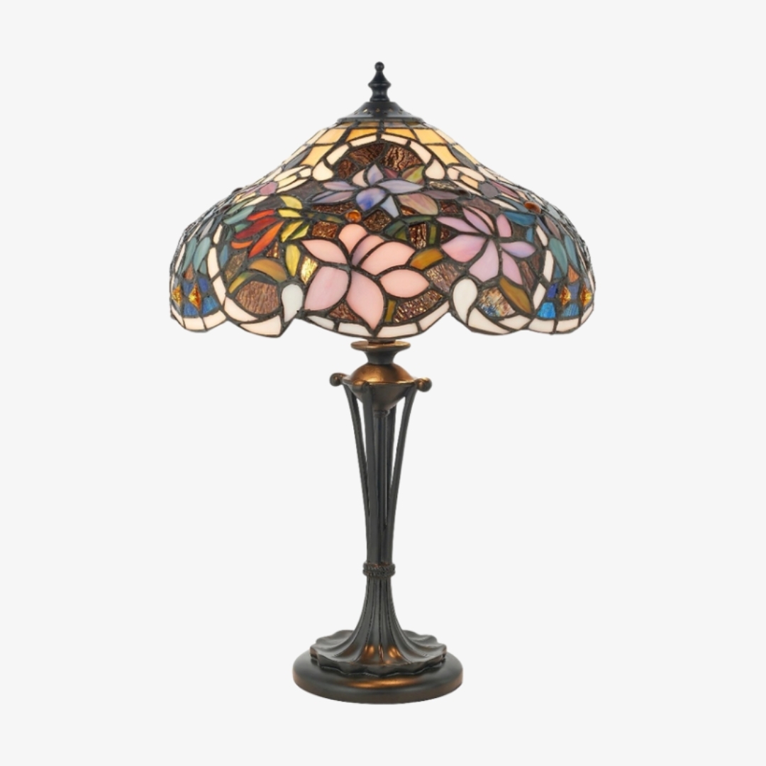 TF Sullivan Tiffany Table Lamp - Floral Stained Glass Design for Bedroom or Living Room T913