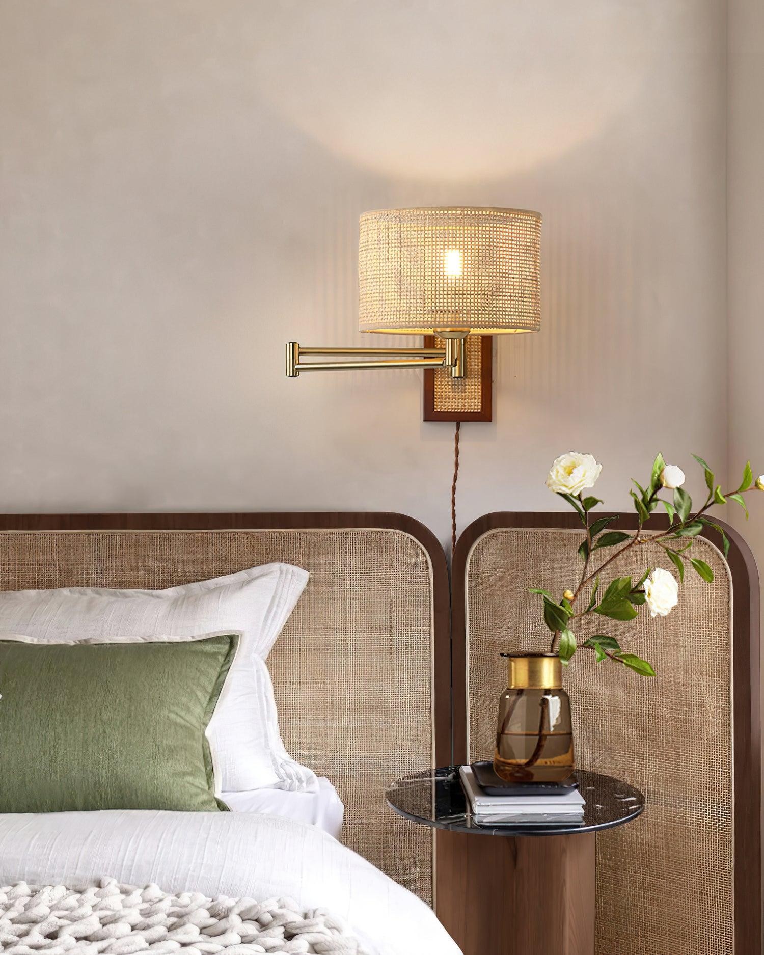 Rattan Swing Arm Wall Lamp P013
