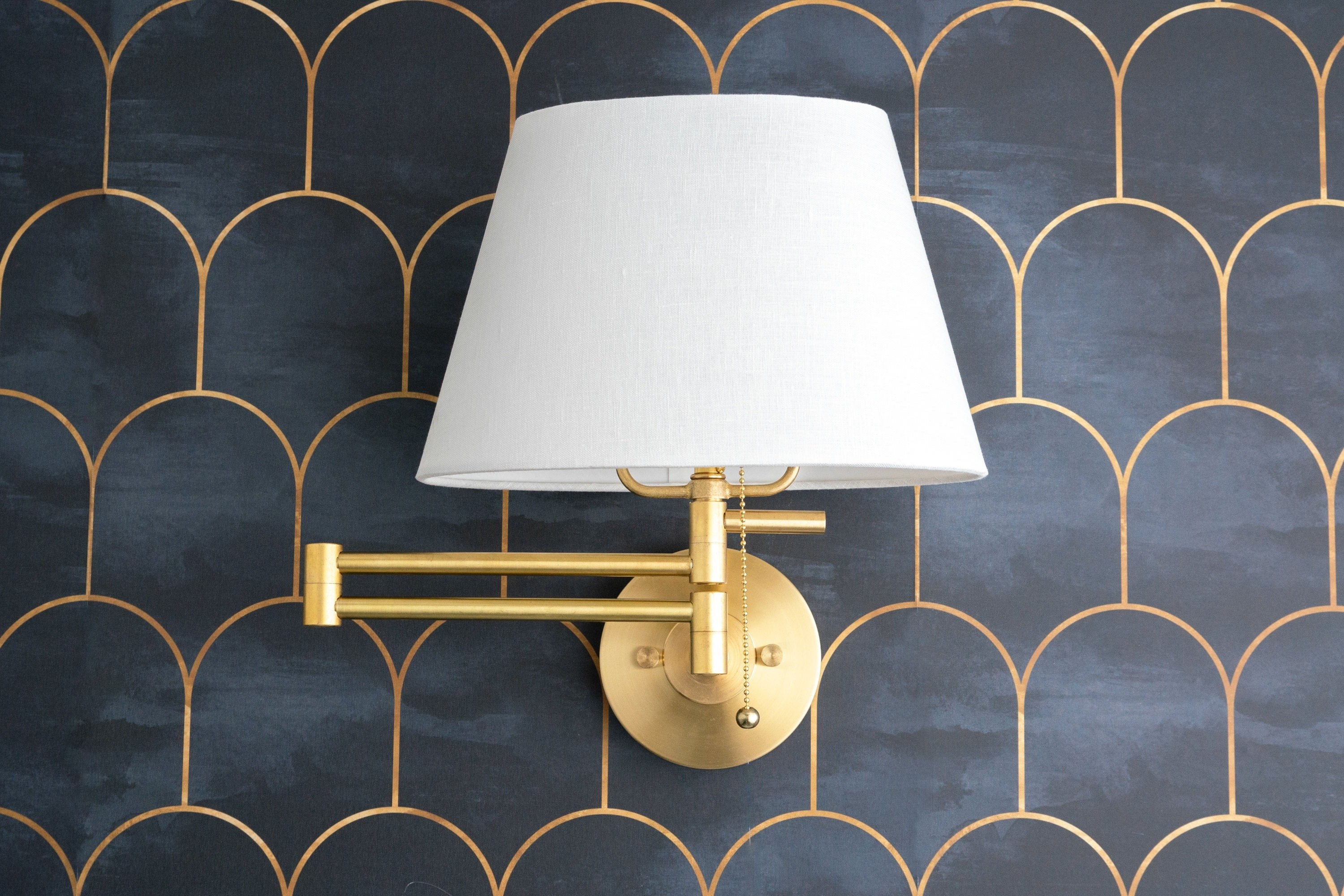 Ornato Luxe Brass Schoolhouse Sconce - Art Deco Wall Light with White Shade T404