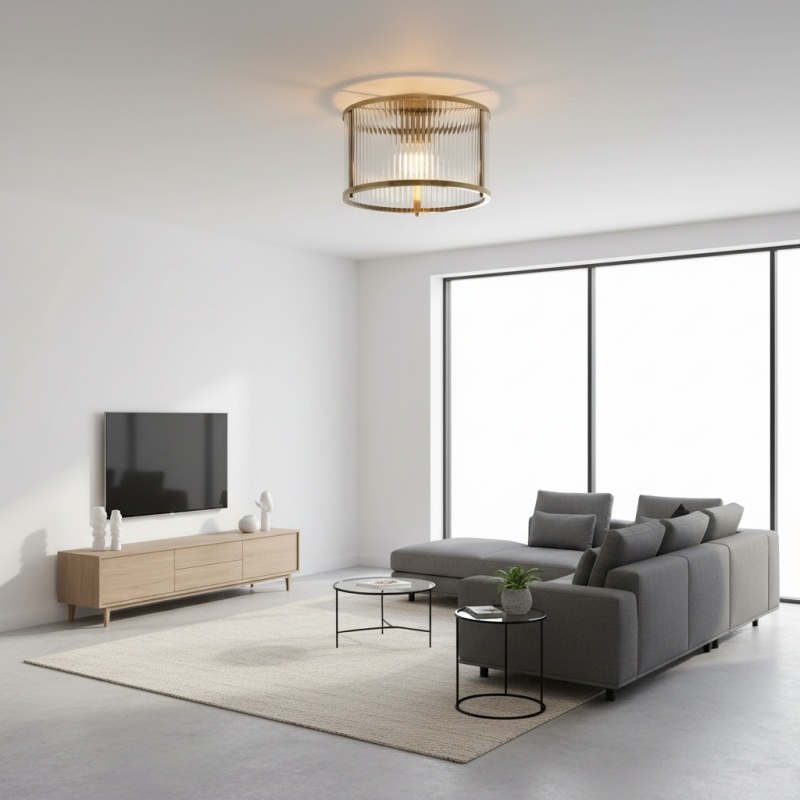 RibGlow Ribbed Glass Flush Ceiling Light - Classic Flush Mount Ceiling Lamp for Living Room or Hallway T819