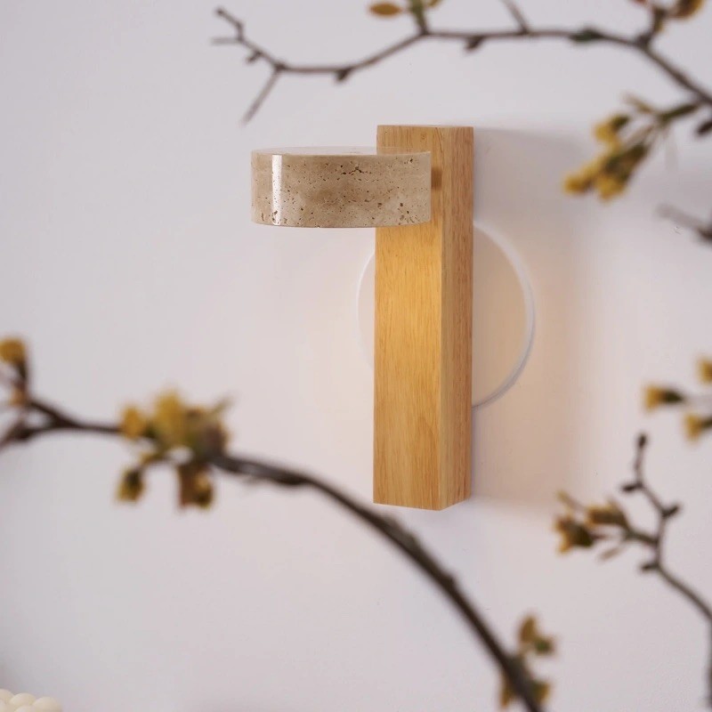 Vintage Rotatable Wall Lamp - Travertine Base & Wooden Stand S312
