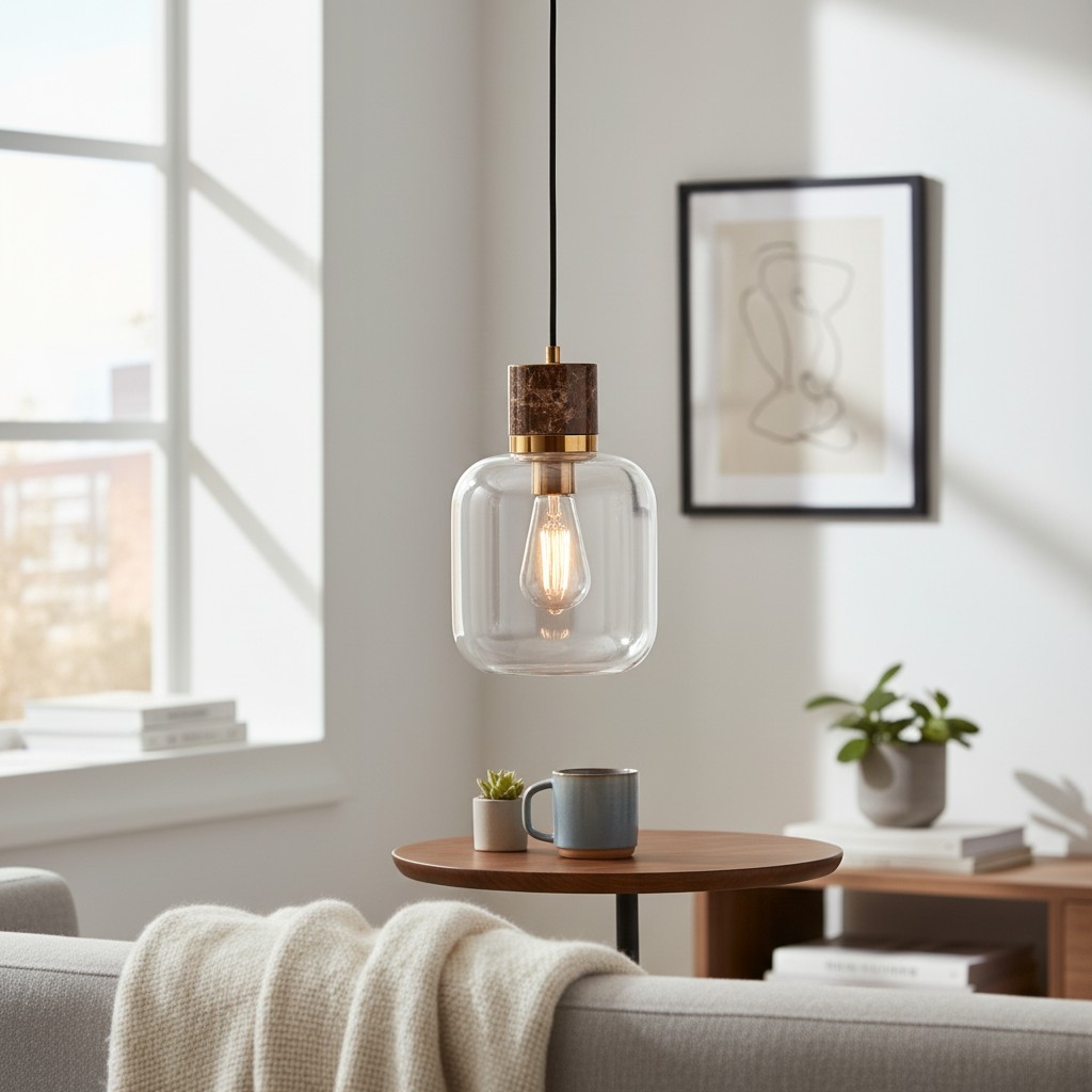 Korlisse Natural Stone and Glass Pendant Light - Stylish Lamp for Lounge or Living Room T929