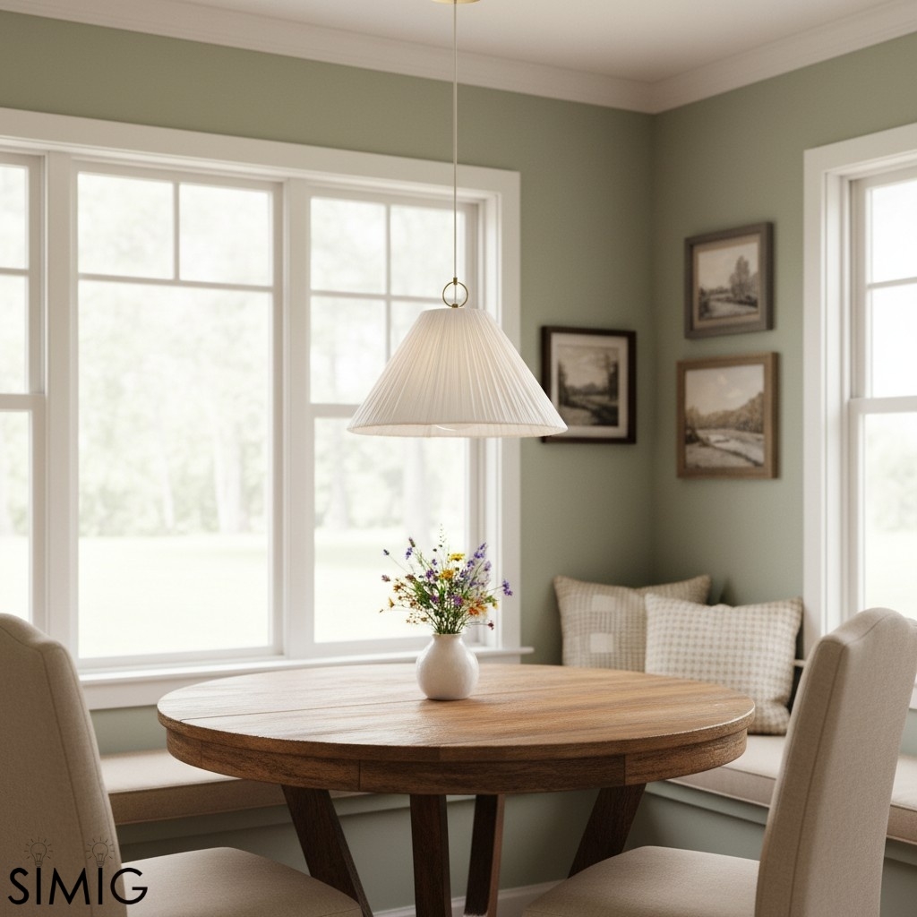 Blossine Brass Pendant - Scalloped Linen Shade for Living Room T442
