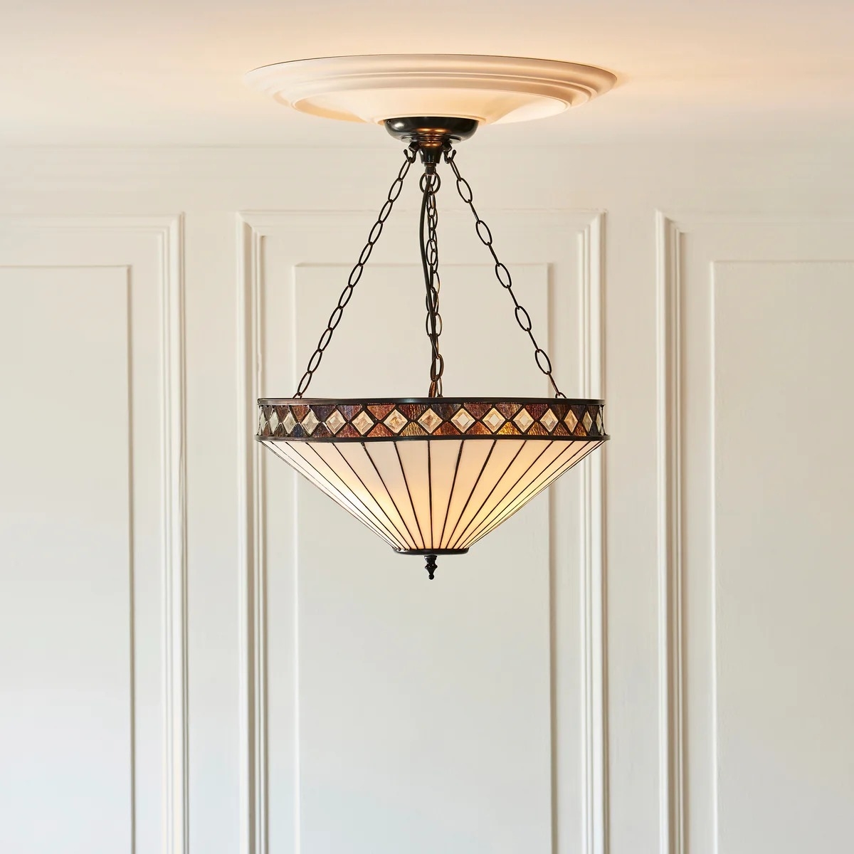 TF Fargo Adjustable Pendant with Stained Glass Inspired Inverted Shade for Island and Dining T981