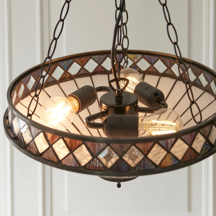 TF Fargo Adjustable Pendant with Stained Glass Inspired Inverted Shade for Island and Dining T981