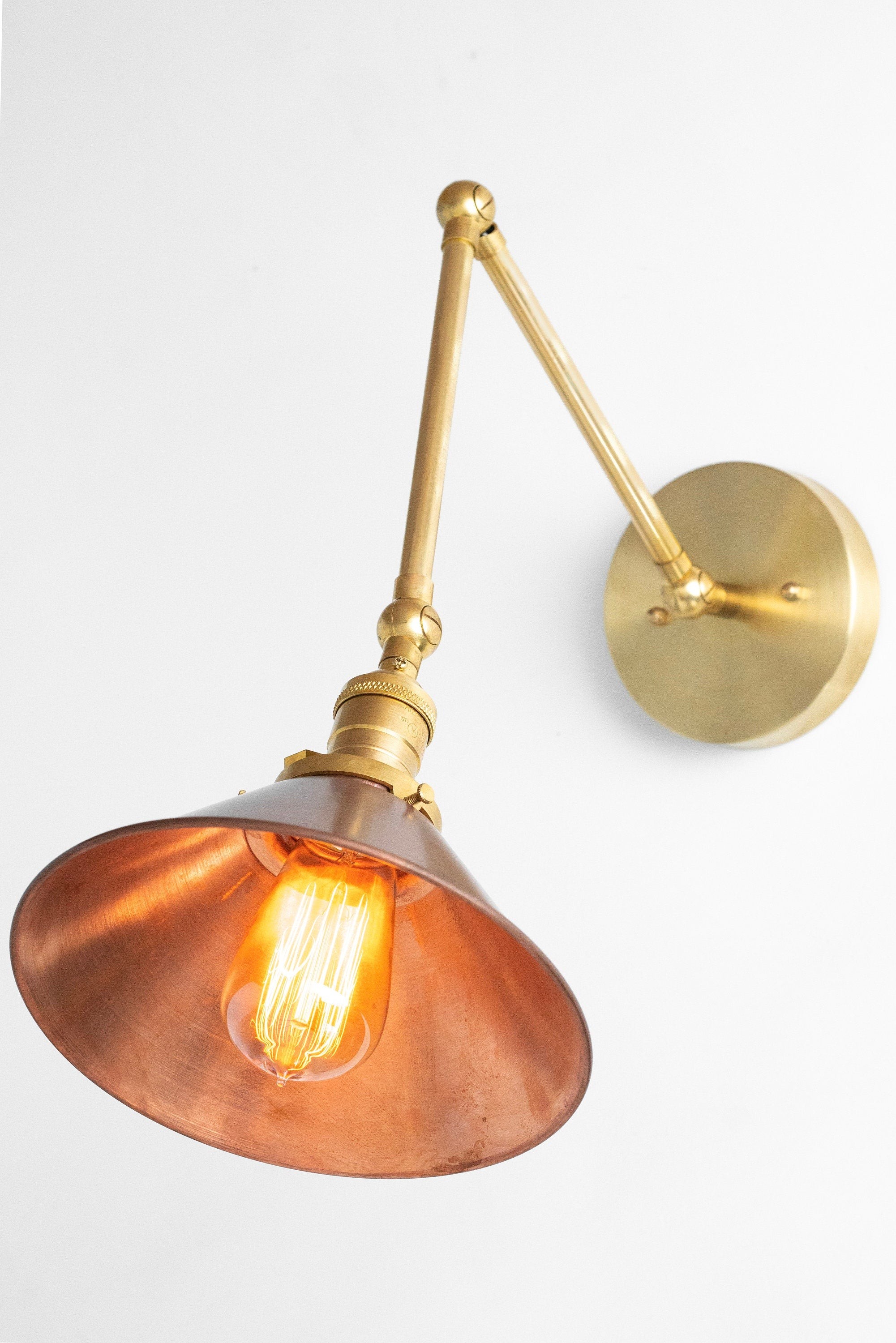Conique Metal Industrial Wall Sconce with Adjustable Arm - Vintage Copper Cone Shade for Task Lighting T390