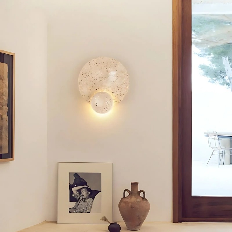 Scandinavian Travertine Round Orb Wall Lamp - Integrated LED & Warm Light S317