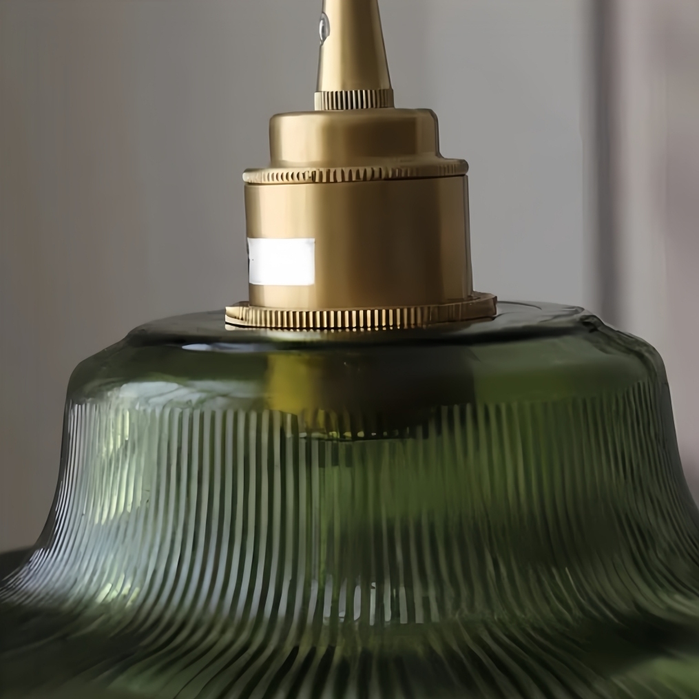 Ribilux Ribbed Pendant Light - Vintage Glass and Metal for Kitchen and Dining Room T1120