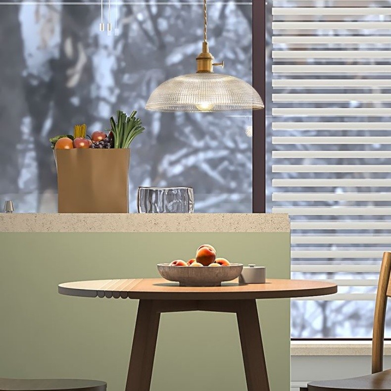 Modern Spiral Pendant Light – Textured Ribbed Glass Shade S225