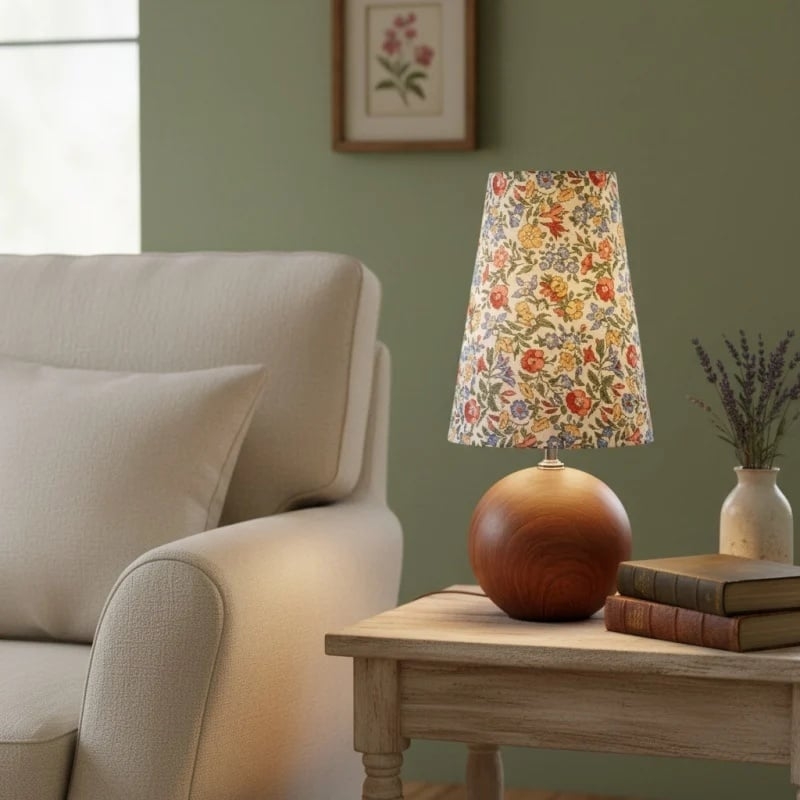 Florence Floral Table Lamp - Wood and Fabric Lamp for Living Rooms T550