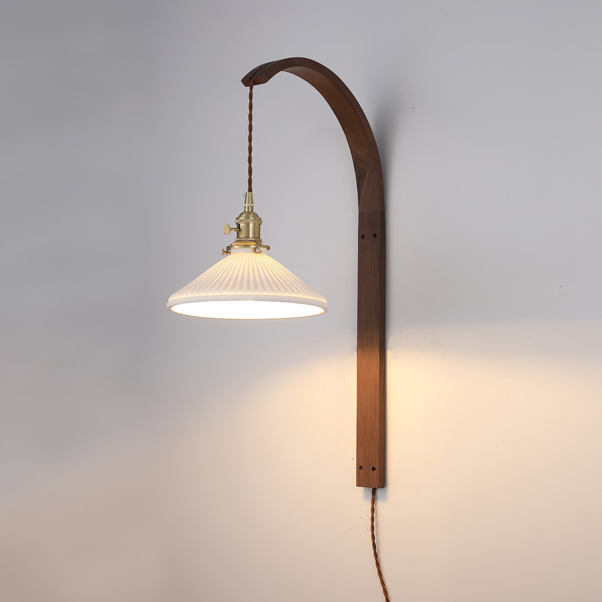 Curved Walnut Ceramic Plug-in Wall Light T1722