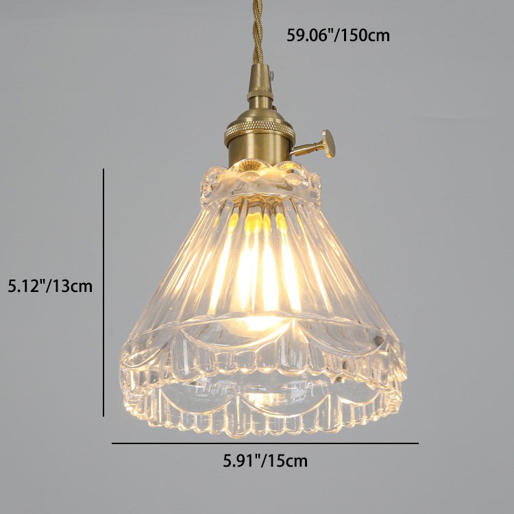 Traditional Japanese Brass Walnut Glass Ceramic Cylinder Conic Flower Bowl 1-Light Pendant Light For Dining Room T260