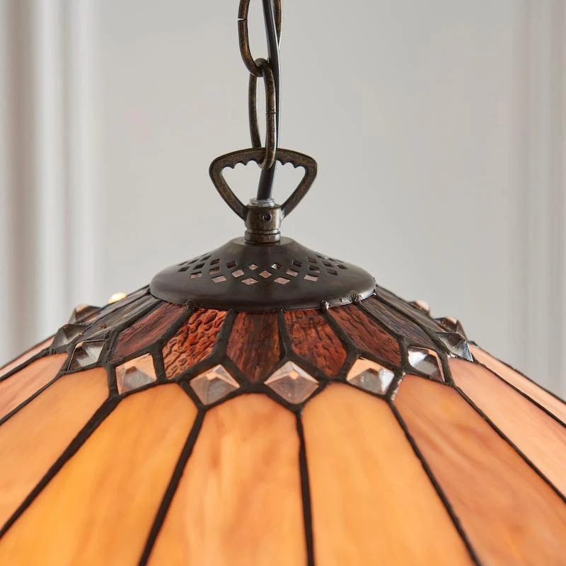 TF Brooklyn Pendant Light - Pendant Light with Geometric Stained Glass Art Deco Style for Dining Rooms T911