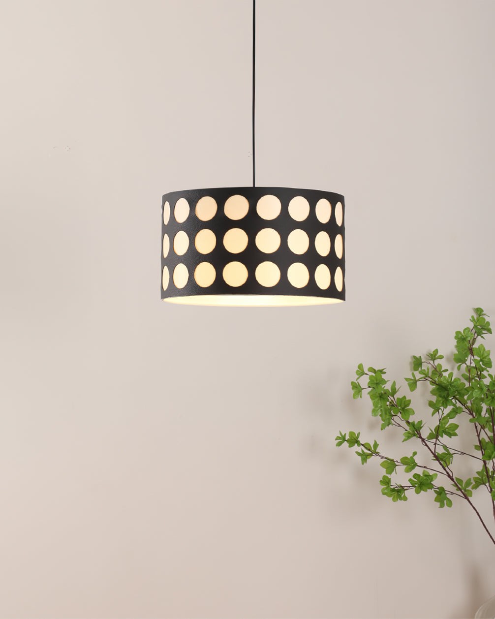 Fabric Drum Polka Dots Pendant Lamp S365