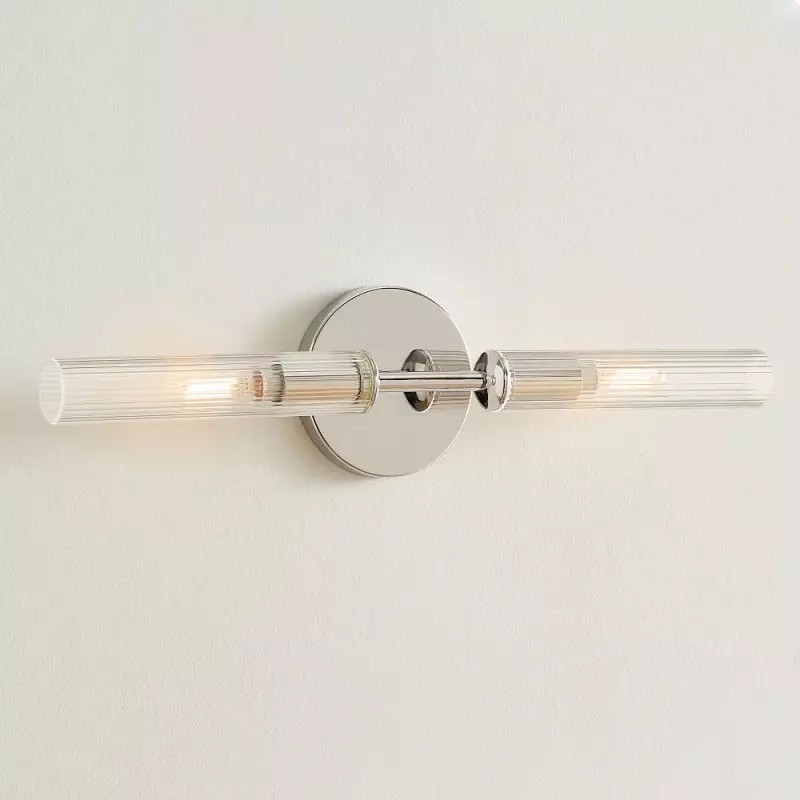 Alice Rustic Transparent Cooper Ribbed Glass Double Tube Sconce T011