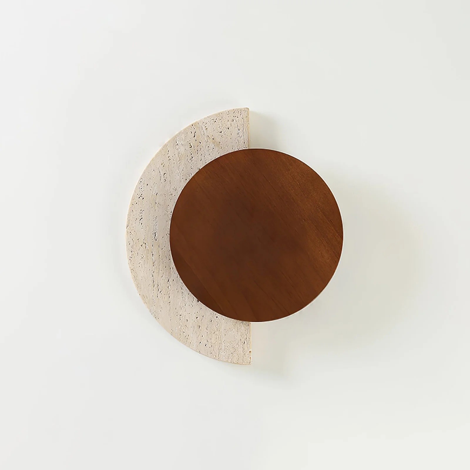 Modern Half Moon Travertine & Wood Ambient Wall Sconce S316
