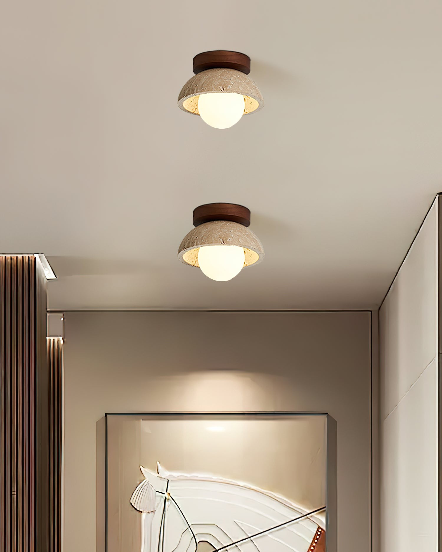 Natural Travertine Bowl Ceiling Light - Vintage for Bathroom M119