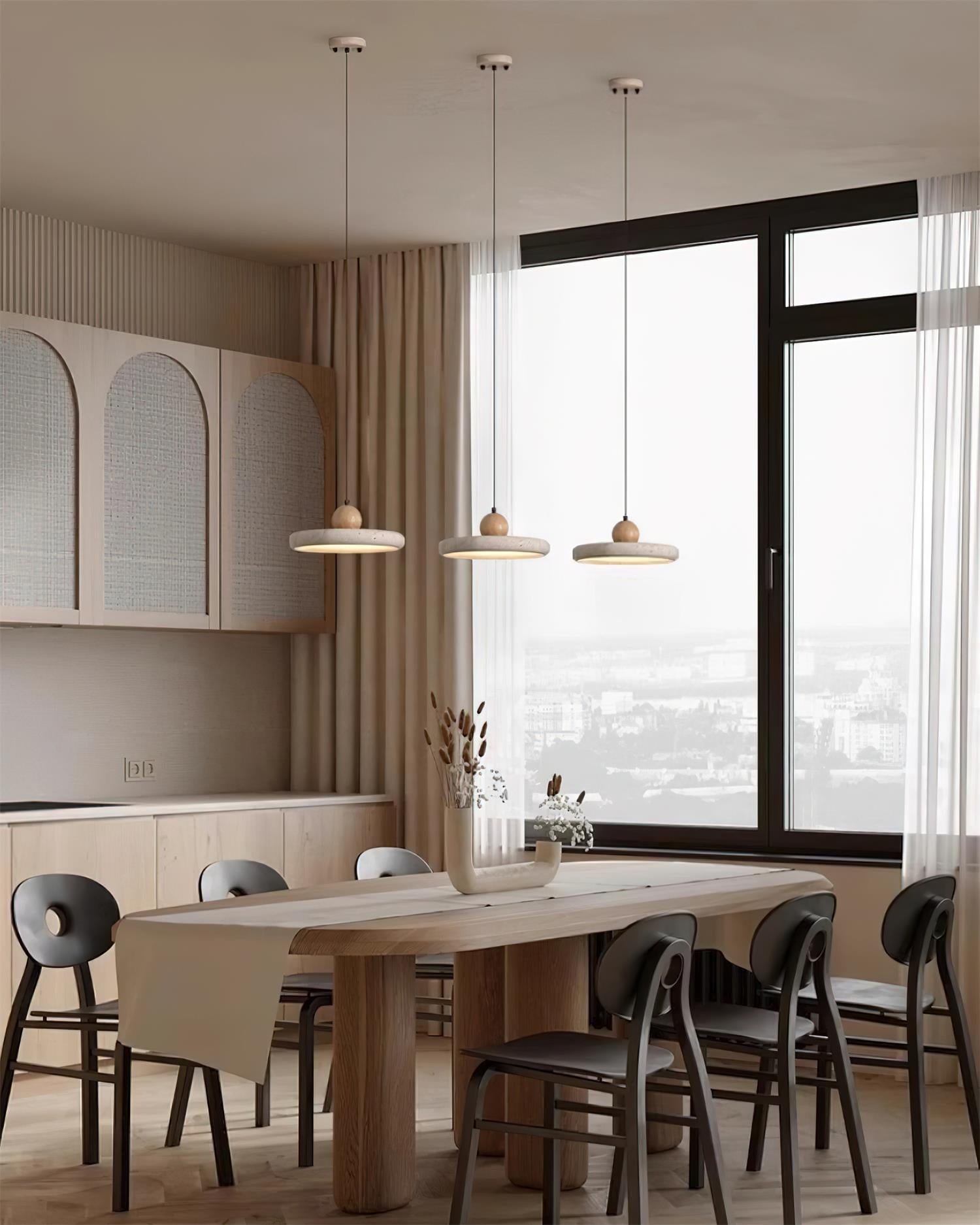 Natural Stone Disc Pendant Light  -  Wooden for Island Ambient Lighting M139