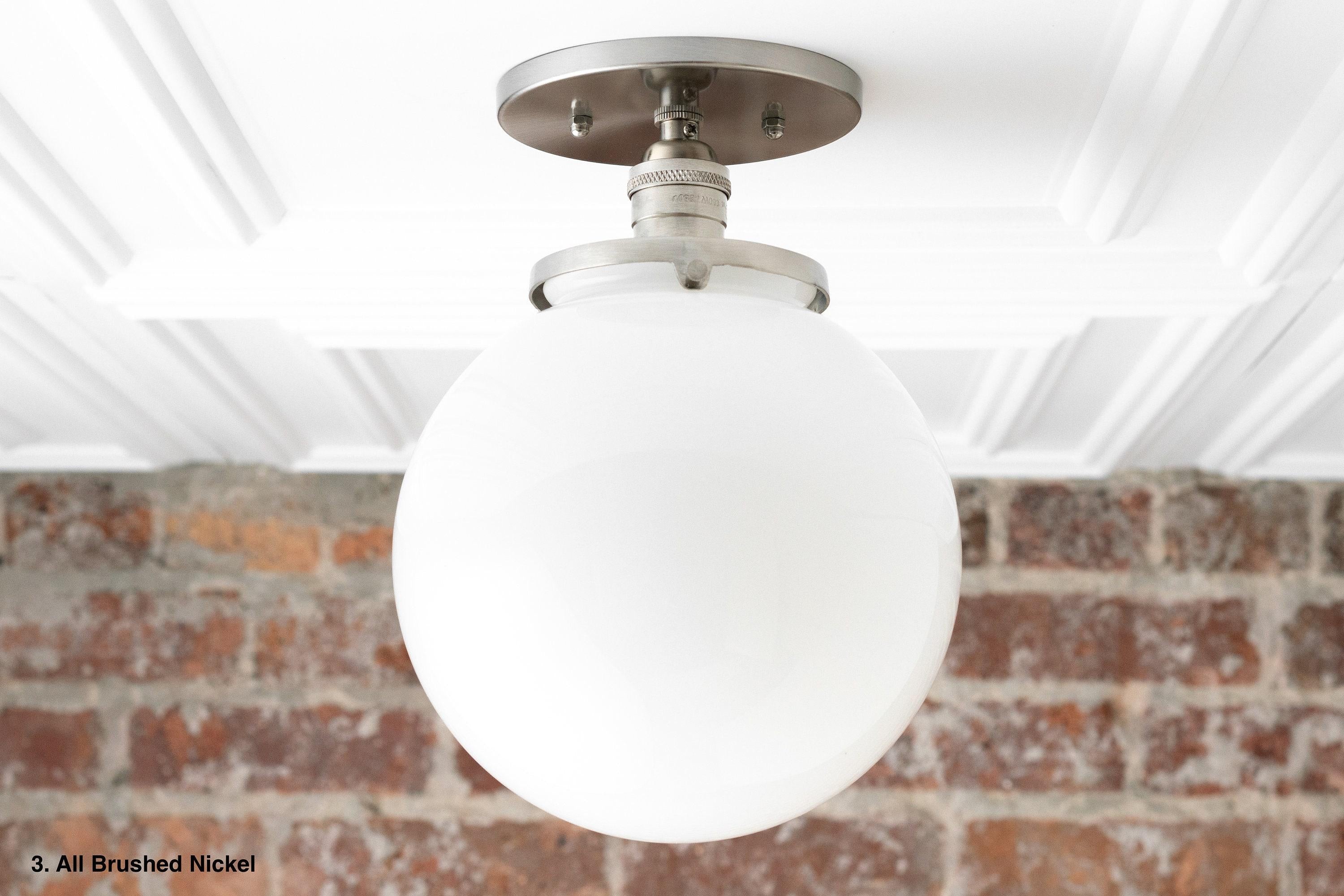 Glorica Glass Mid Century Semi Flush Ceiling Light - Whte Opal Gliass Globe Fixture T368