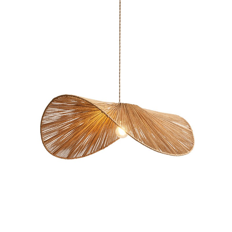 Wabi-Sabi Style Straw Hat Pendant Light For Living Room