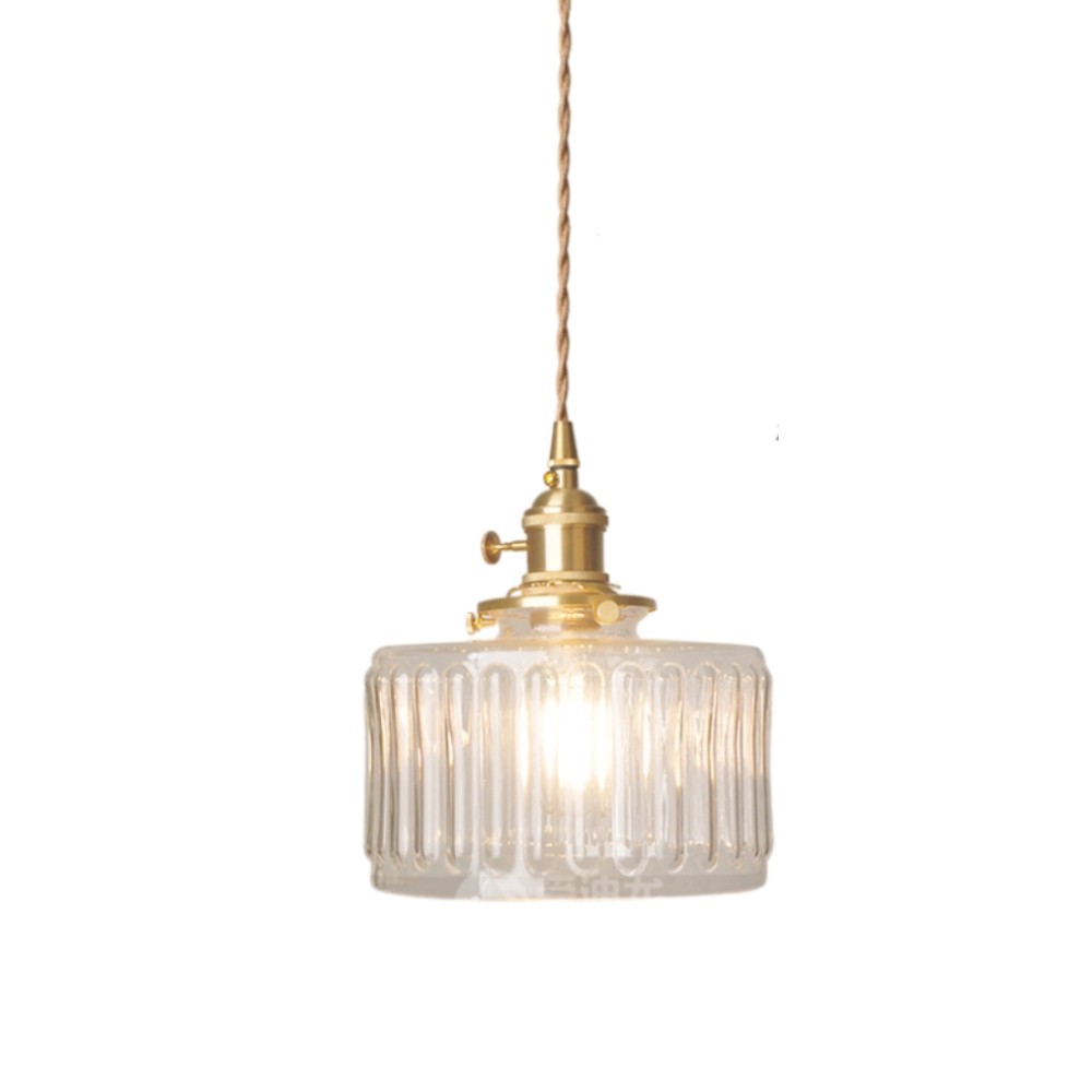 Vintage Cylinder Ribbed Glass Pendant Light S136