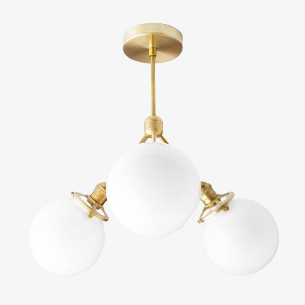 Glorica Glass Chandelier - Brass Globe Ceiling Light with Opal Shade T330