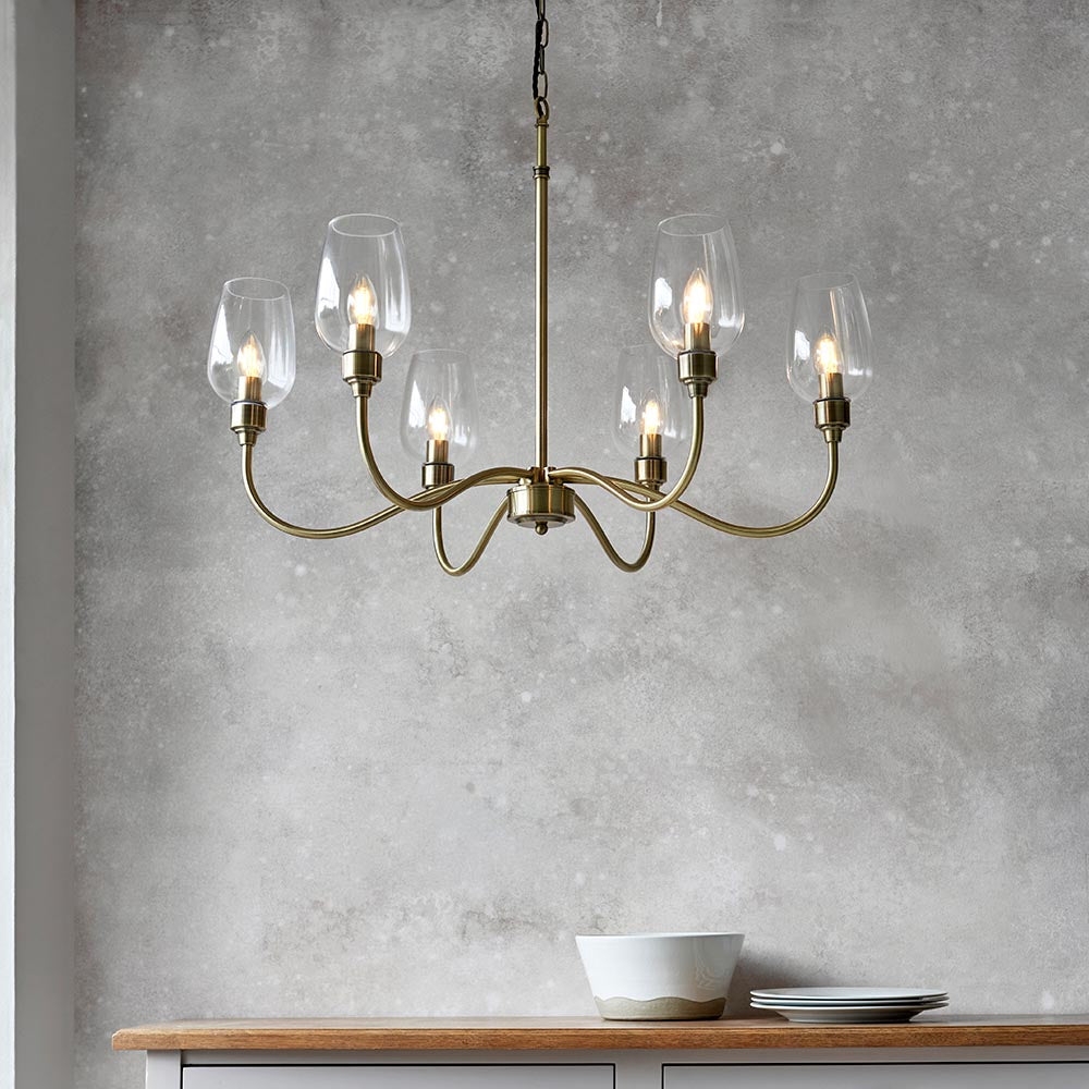 Clarione Art Deco 6-Light Linear Chandelier with Blown Glass Shades for Kitchen T930