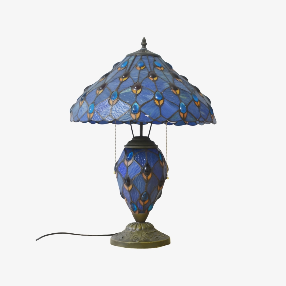 TF Tivanny Art Deco Stained Glass Table Lamp - Vintage Style for Bedroom or Living Room T2236