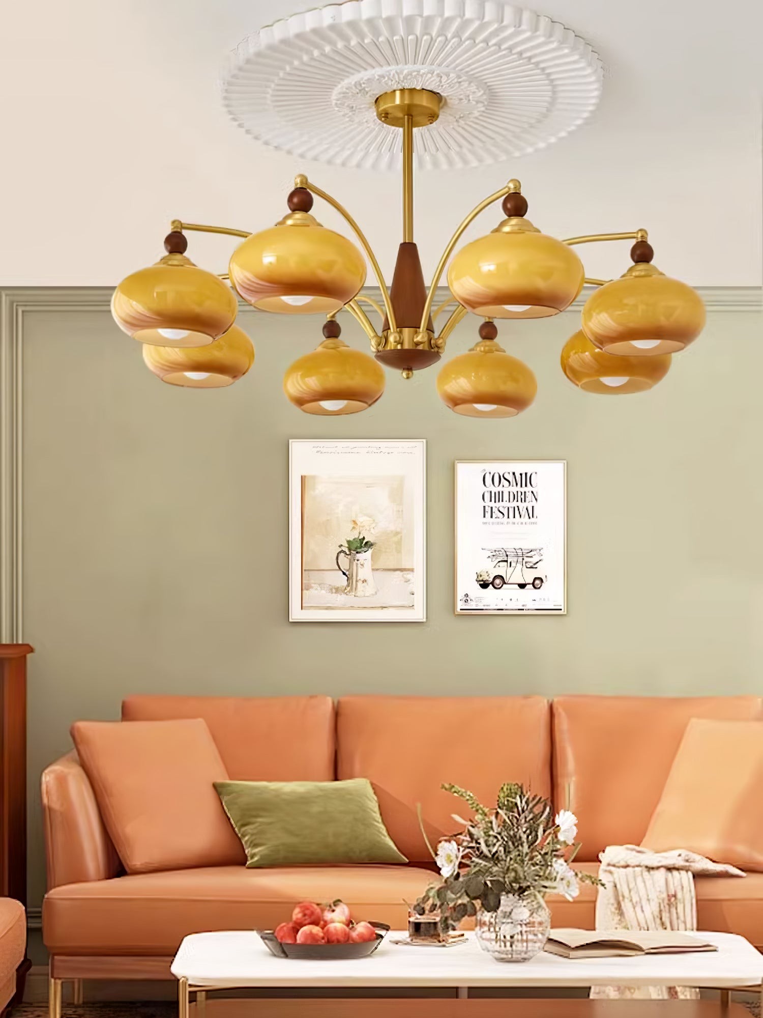 Vintage Multihead Persimmon Chandelier M325