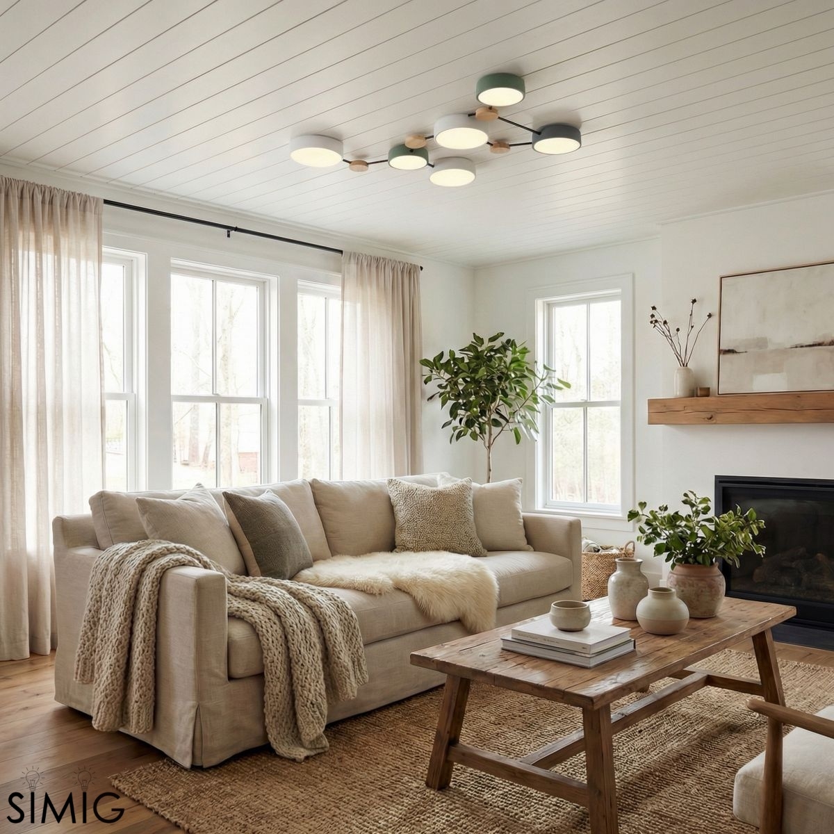 Modern LED Ceiling Lamp - Stylish Wood Disc with Branch Design for Bedroom S379