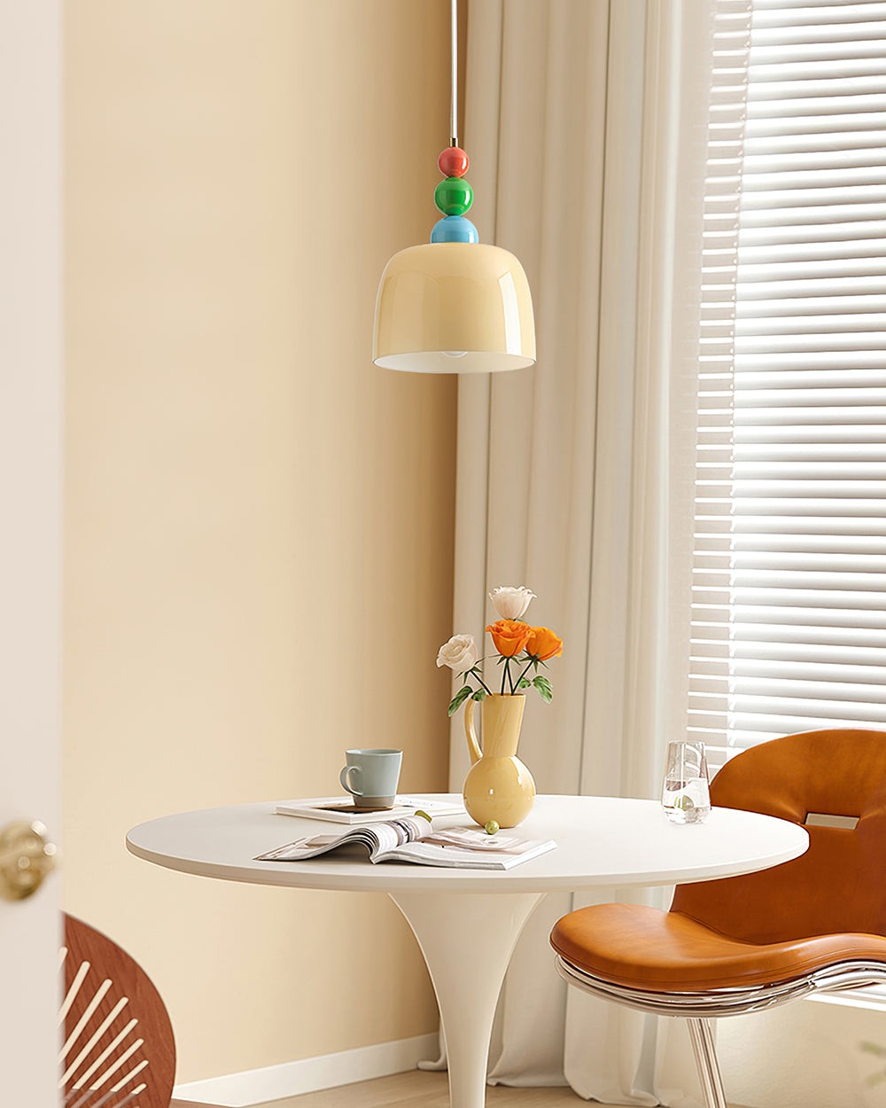 Cream Pastoral Style Glass Plug In Pendant Lamp P012